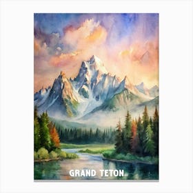 Grand Teton National Park Watercolor Painting Canvas Print