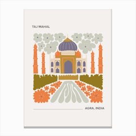 Taj Mahal    Agra, India, Warm Colours Illustration Travel Poster 2 Canvas Print