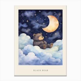 Baby Black Bear 2 Sleeping In The Clouds Nursery Poster Canvas Print