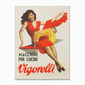Woman With Sewing Machine Vintage Poster Canvas Print