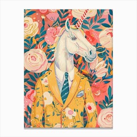 Floral Fauvism Style Unicorn In A Suit 1 Canvas Print
