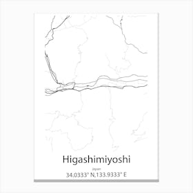 Higashimiyoshi,Japan Minimalist Map Canvas Print