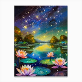 Water Lilies At Night Canvas Print