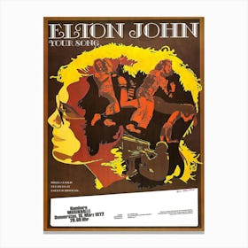 Elton John Hamburg Germany 1972 Concert Poster Canvas Print