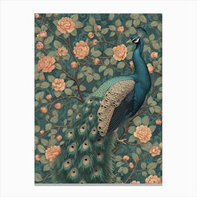 Blue Vintage Floral Peacock Wallpaper 3 Canvas Print