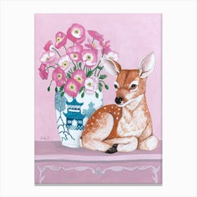 Chinoiserie Vase And Deer Canvas Print