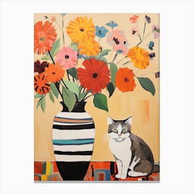 Anemone Flower Vase And A Cat, A Painting In The Style Of Matisse 1 Canvas Print