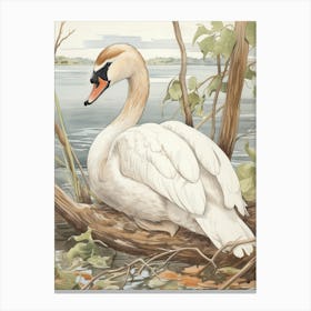 Storybook Animal Watercolour Swan 4 Canvas Print