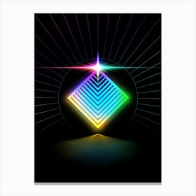 Neon Geometric Glyph in Candy Blue and Pink with Rainbow Sparkle on Black n.0019 Canvas Print
