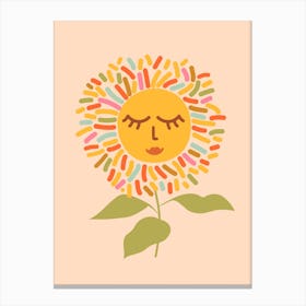 Sunflower Closed Eyes Peachy Boho Canvas Print