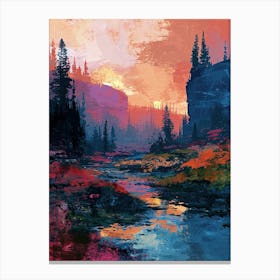 Sunset In The Mountains | Pixel Art Series 3 Canvas Print