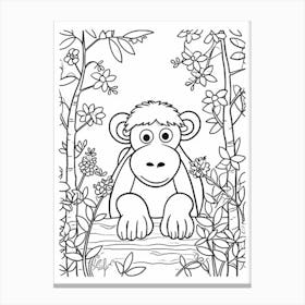 Line Art Jungle Animal Proboscis Monkey 8 Canvas Print