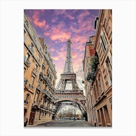 Sunrise Over Eiffel Tower And Parisian Avenue Canvas Print