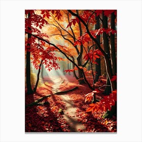 Forest Path Red Nature Canvas Print