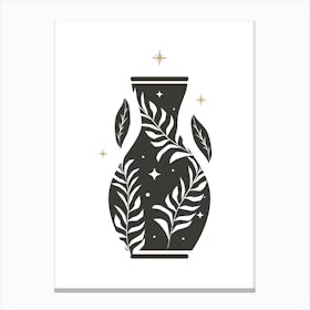 Black And White Vase With Leaves Canvas Print