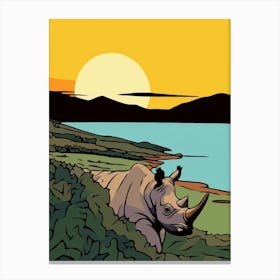 Rhino & The Sunset In The Dry Landscape 2 Canvas Print