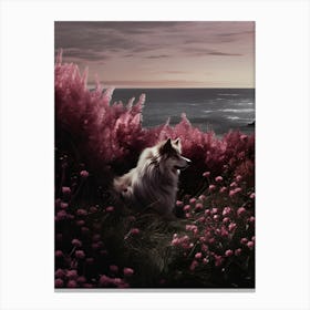 Dog In Pink Flowers Canvas Print