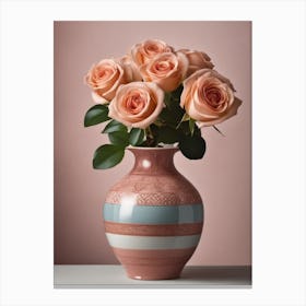 A Vase Of Pink Roses 98 Canvas Print