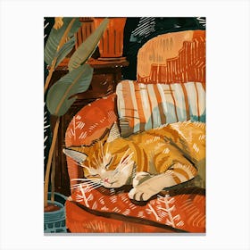 Cat Sleeping On Couch Canvas Print