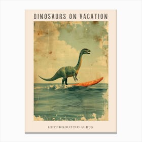 Vintage Heterodontosaurus Dinosaur On A Surf Board 1 Poster Canvas Print