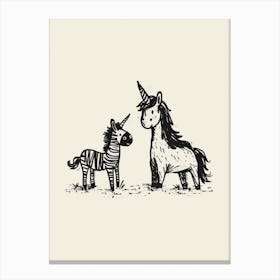 A Unicorn & Zebra Black And White 1 Canvas Print