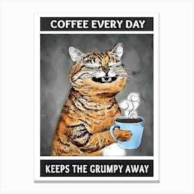 Cat Drink Coffee and Smiling in Face Canvas Print