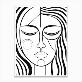 Black & White Serene Face Line Drawing Canvas Print