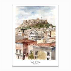 Athens Watercolour Travel Poster 2 Canvas Print