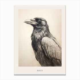 Vintage Bird Drawing Raven 1 Poster Canvas Print