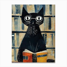 Black Cat Reading Book Canvas Print