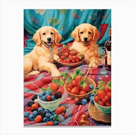 Puppies Picnic Kitsch 3 Canvas Print