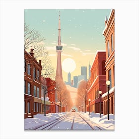 Vintage Winter Travel Illustration Toronto Canada 2 Canvas Print