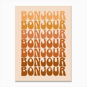 Groovy French Hello Bonjour in 70s Brown Canvas Print