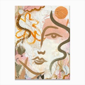 Flora Abstract Painted Face Green Pink   Canvas Print