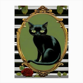 Black Cat With Roses 2 Canvas Print