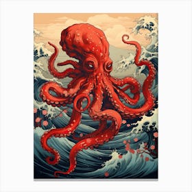 Octopus Animal Drawing In The Style Of Ukiyo E 2 Canvas Print