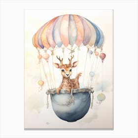 Baby Deer 2 In A Hot Air Balloon Canvas Print