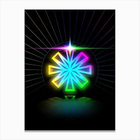 Neon Geometric Glyph in Candy Blue and Pink with Rainbow Sparkle on Black n.0451 Canvas Print