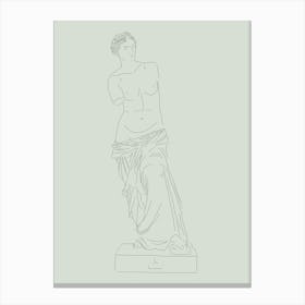 Venus de Milo Line Drawing - Green Canvas Print