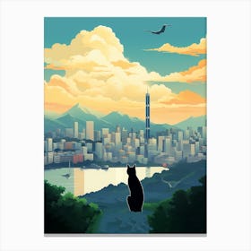 Seoul, South Korea Skyline With A Cat 1 Canvas Print