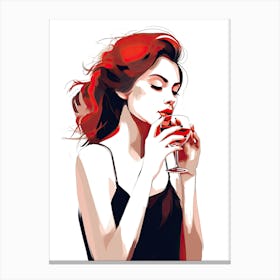 Girl With Red Hair Drinking Wine 1 Canvas Print