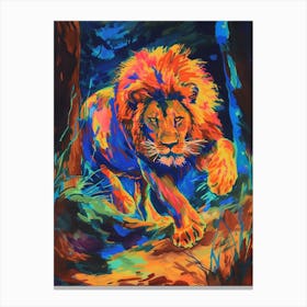 Asiatic Lion Night Hunt Fauvist Painting 2 Canvas Print