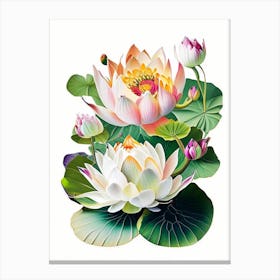 Lotus Flowers In Garden Decoupage 1 Canvas Print
