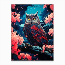 Owl In Cherry Blossoms Canvas Print