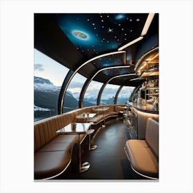 Hyper Realistic Scandinavian Design Coffee Shop Integrated Into A Spaceship Galley Blending Minimal Canvas Print