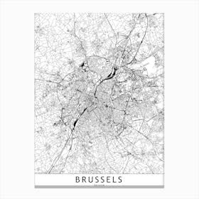 Brussels White Map Canvas Print