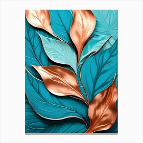 Abstract Leaves In Blue And Copper Canvas Print