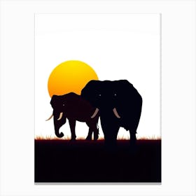 Silhouette Of Elephants At Sunset 1 Canvas Print