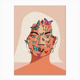 Portrait Of A Woman With Butterflies On Her Face Canvas Print