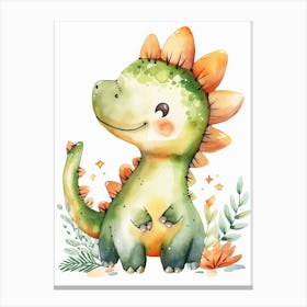 Cute Cartoon Stegosaurus Dinosaur Watercolour 2 Canvas Print